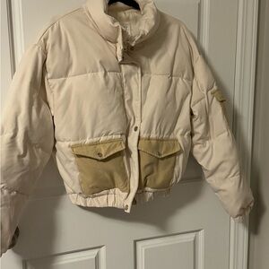 Women's Cream and Tan Puffer Jacket